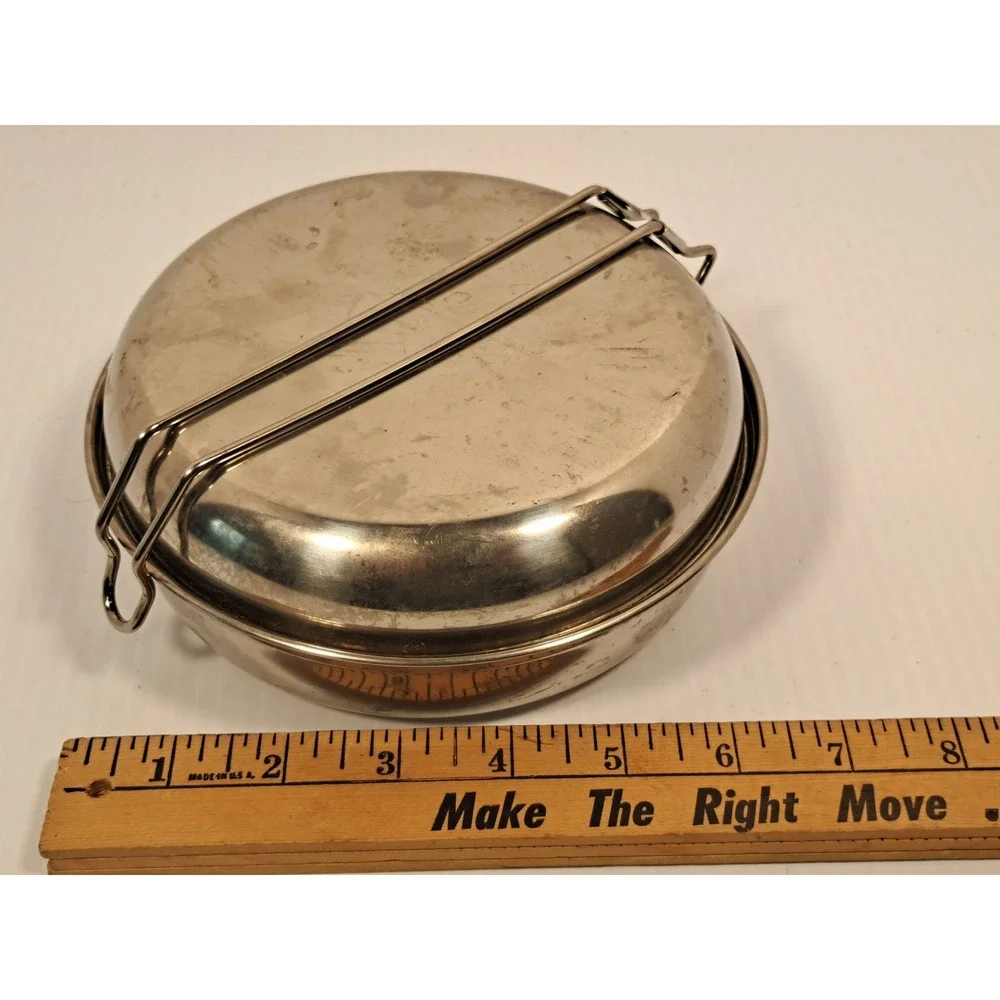 Stainless Steel Camping Mess Kit Nesting Pot Pan Plate Set Silver 7.5 Inch